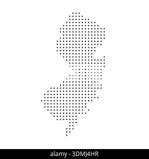 New Jersey, state of United States, USA. Black dot silhouette map for infographic, graphs, business reports or technology design. Vector illustration on white background Stock Vector
