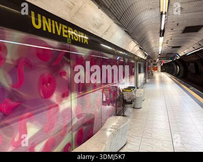 Università Metro Station, Stazione Università, Naples, Italy. Features Karim Rashid’s vibrant "Metamorphosis" artwork panels. Part of Naples Art Stati Stock Photo