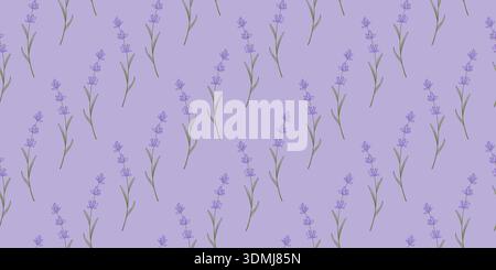 Seamless pattern with blooming lavender sprigs. Delicate purple background with tiny flowers. Natural floral print for textiles, design, wallpaper, co Stock Vector