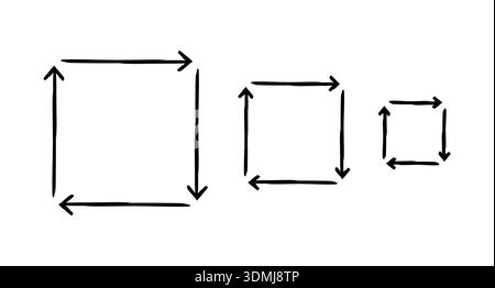 Square arrows in clockwise rotation hand-drawn sketch graphic element set Stock Vector