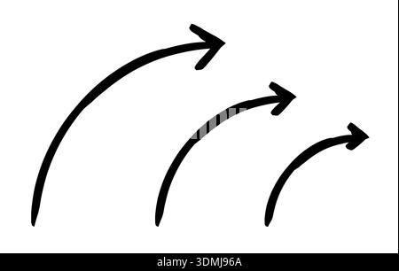Curved up arrows in sweeping motion hand-drawn sketch graphic element set Stock Vector