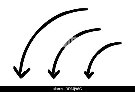 Curved down arrows in sweeping motion hand-drawn sketch graphic element set Stock Vector