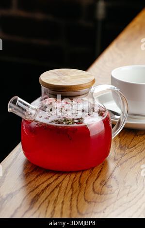 fruit tea in a glass teapot Stock Photo