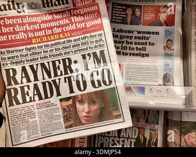 British newspapers report Angela Rayner ready to launch a leadership campaign to replace Keir Starmer because of Peter Mandelson's scandal Stock Photo