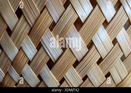 Close up view of a woven surface made from natural plant fibers. Stock Photo