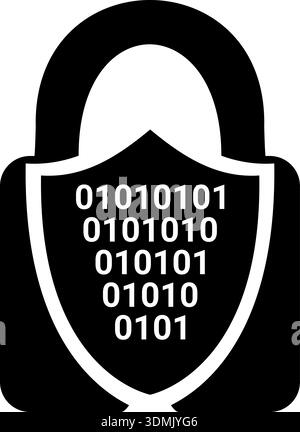 Blue Circular Cybersecurity Cipher Icon with Padlock Shield and Binary Code for Data Protection Stock Vector
