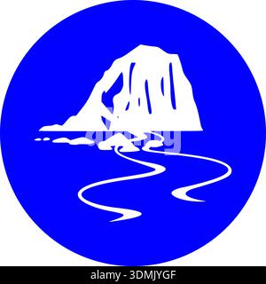 Modern Blue Circular Sea Arch Icon with Coastal Rock Formation and Winding Water Paths Stock Vector