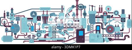 Mechanical complex system concept. Machinery steampunk device isolated on white background Stock Vector