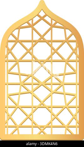Golden window frame lattice in muslim architecture style isolated on white background Stock Vector