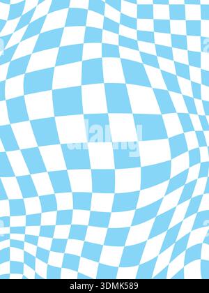 Grooved wavy squares poster. Blue checkered pattern. Vector illustration Stock Vector