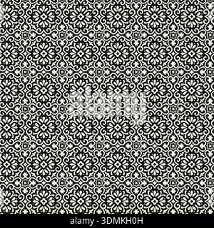 A monochromatic seamless geometric vector pattern in black and white, featuring an intricate, symmetrical design based on traditional Arabic and Islam Stock Vector