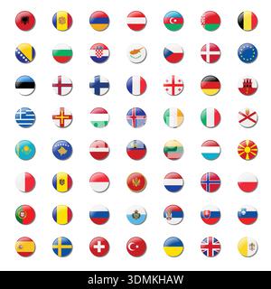 Set of European flags icon on white background Stock Vector