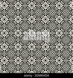A monochromatic seamless geometric vector pattern in black and white, featuring an intricate, symmetrical design based on traditional Arabic and Islam Stock Vector