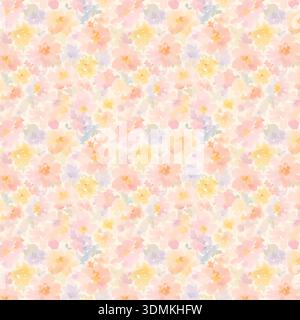 Seamless watercolor floral pattern on a light background. Vector illustration in pastel colors for fabric, textile, wallpaper, and design projects. Stock Vector