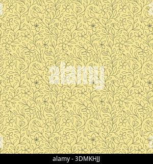 Seamless botanical pattern in vector format on a pale yellow background. Elegant floral illustration for textiles, fabric, wallpaper, and commercial d Stock Vector