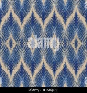 Seamless indigo blue ikat pattern with diamond shapes. A geometric vector illustration in traditional ethnic style, ideal for fabric, wallpaper, Stock Vector