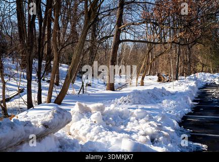 Sligo Creek Park under deep snow conditions in February 2026. Stock Photo