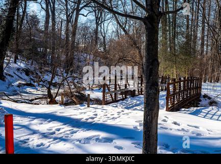 Sligo Creek Park under deep snow conditions in February 2026. Stock Photo
