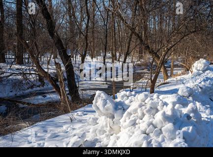 Sligo Creek Park under deep snow conditions in February 2026. Stock Photo