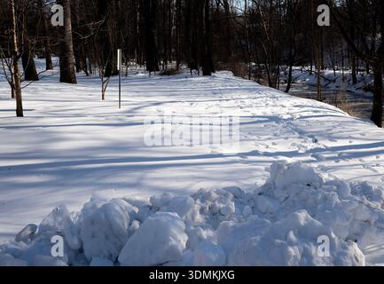 Sligo Creek Park under deep snow conditions in February 2026. Stock Photo