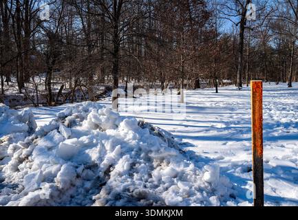 Sligo Creek Park under deep snow conditions in February 2026. Stock Photo