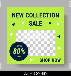 Social media banner. Sale promotion. Discount percent. Abstract design border. Marketing square card. Online store. Geometric frame. Transparent copy space. Shop special offer. Vector shopping flyer Stock Vector