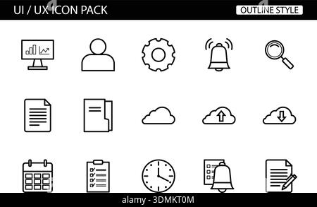 Collection of modern UI UX icons in outline style for web and app design Stock Vector