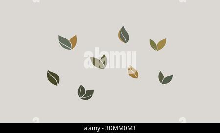 A group of green and yellow leaves floating in the air on a light gray background Stock Vector