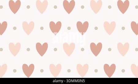 Seamless Valentine’s Day vector pattern with minimal hearts and dots, soft blush and beige colors Stock Vector