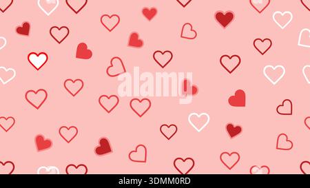 A pink background with a pattern of red and white hearts of various sizes and styles Stock Vector