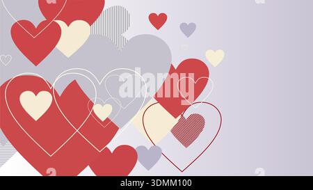 Colorful heart shapes in various sizes and styles on light purple background Stock Vector