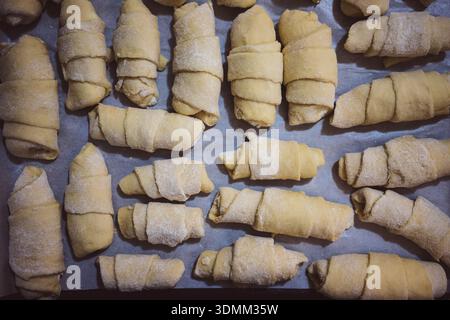 Making butter rolls at home, dough details. Stock Photo