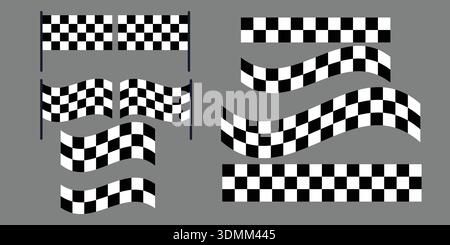 Checkered racing flags and finish line stripes for motorsport events Stock Vector