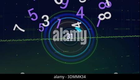 Animating central HUD pulsing on dashboard, showing 31 PERCENT, dotted waveform, floating numerals Stock Photo