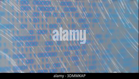 Displaying close-up blue binary digits on monitor with horizontal scanlines and diagonal streaks Stock Photo