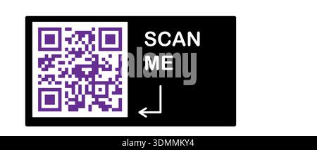 Scan me frame template. Vector illustration isolated. White and purple line icon for scan buttons, barcode labels, product cards, and business graphic Stock Vector