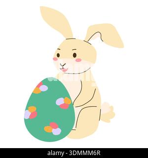 Cute easter rabbit vector illustration isolated on white. Bunny with easter egg. Cartoon animal. Stock Vector
