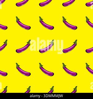 Purple Eggplant Seamless Pattern Vector Illustration Stock Vector