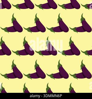 Seamless pattern with eggplant. Fresh aubergine. Vegetable background. Healthy vegetarian food. Hand drawn flat vector illustration Stock Vector