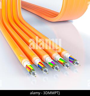 Fiber optic cables 3d broadband internet Stock Photo