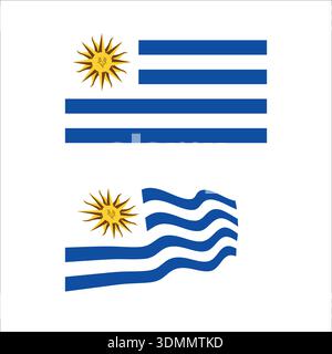 Two uruguay flags, one static and one waving with the sun of may symbol. Stock Vector