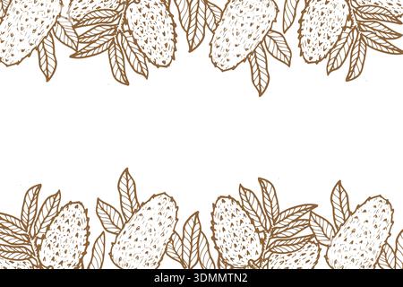 Guanabana fruit frame with leaves. Soursop fruit sketch background, retro design. Ink drawing guanabana fruit background with empty place for text or logo. Stock Vector