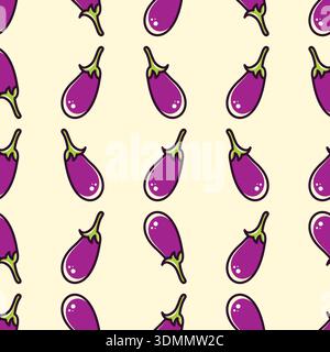 Seamless pattern with ripe eggplants. Vector illustration with eggplant. Autumn pattern with harvest Stock Vector
