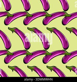 Eggplant Seamless Pattern with Simple Vegetable Illustration Stock Vector