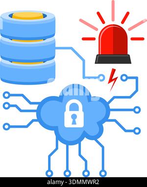 Internet Security and Cyber Crime Concept with Flat Icon Like Cloud, Database and Flasher. Vector for Flyer, Poster, Web Site and Printing Advertising Stock Vector