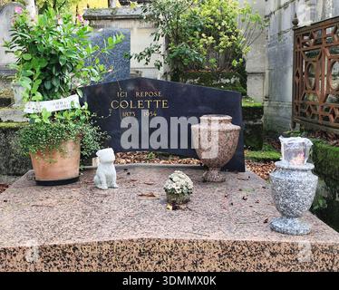The grave of Colette 1873-1954,  famous french author, burried with her daughter Colette de Jouvenel, Père Lachaise cemetery, Paris, France Stock Photo