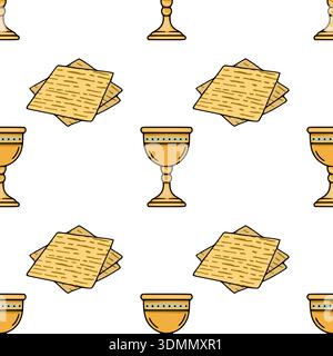 Seamless vector pattern of matzah and kiddush cups for Passover holiday Stock Vector