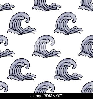 Seamless vector pattern of stylized grey waves on white background Stock Vector