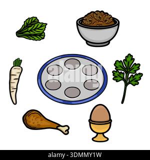 Festive Passover Seder Plate Elements Vector Illustration Stock Vector