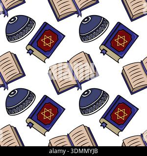 Seamless vector pattern of religious books and kippahs for Jewish holidays Stock Vector